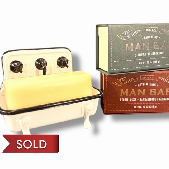 AJ SouthernCharm Other - Man Bar Soap Bundle + Vintage-Style Sink Soap Dish | 10 oz Bars | Gift Set